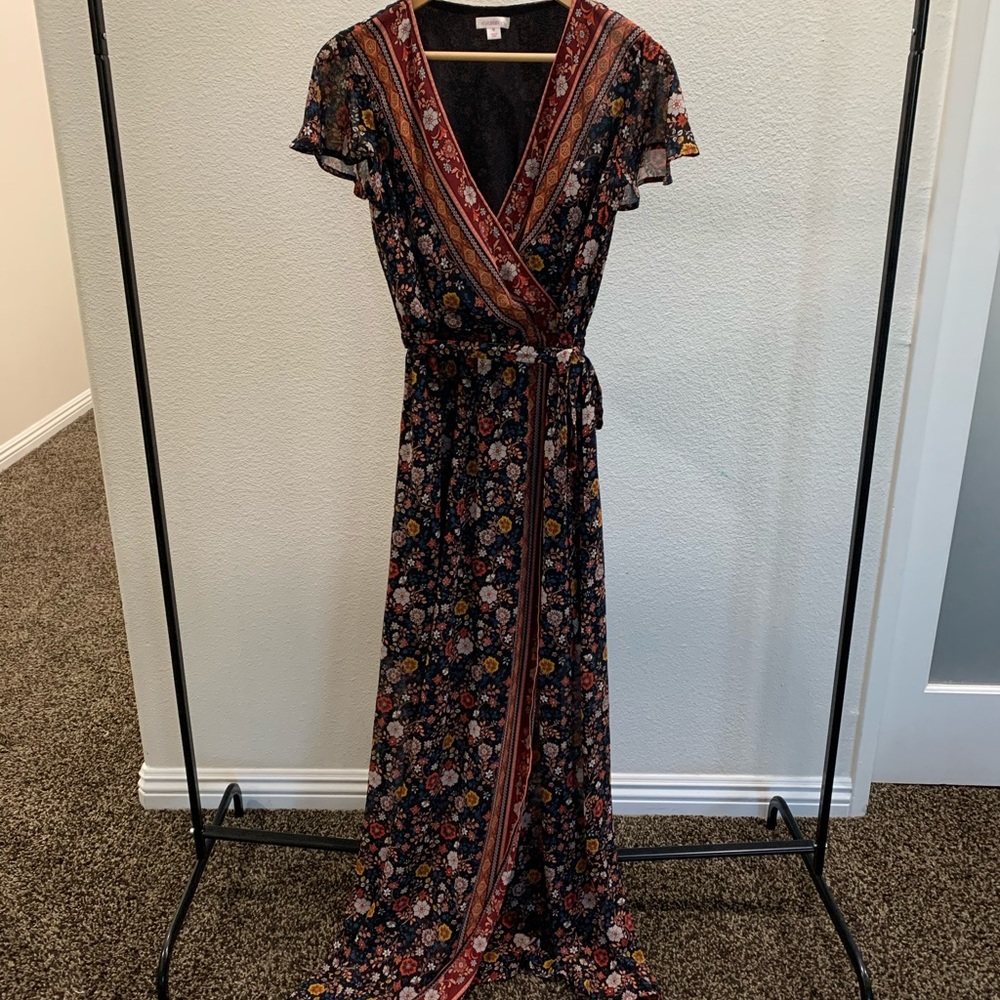 Xhilaration wrap over maxi dress with waist belt